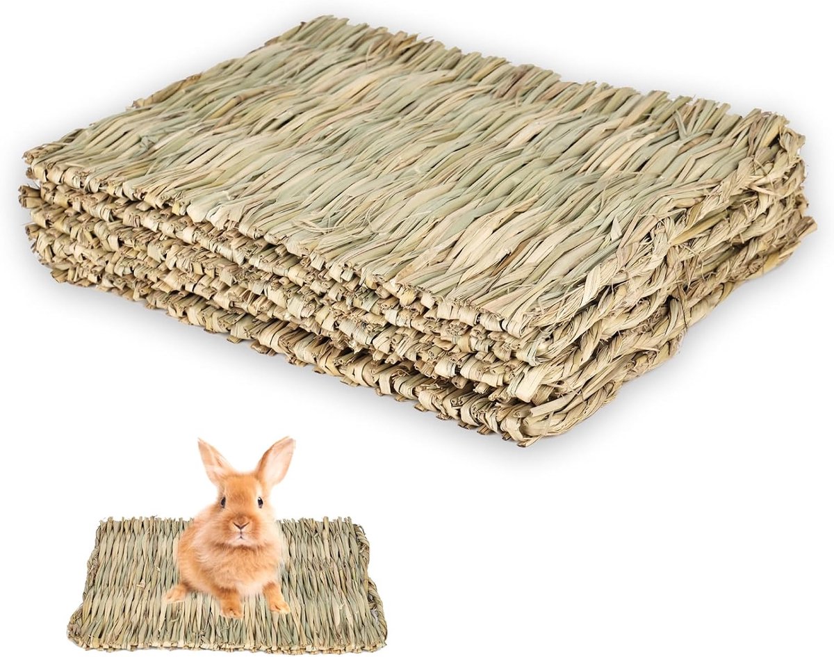 Set van 5 grasmatten voor konijnen, natuurlijk geweven, voor kleine dieren, konijnengras, voor hamsters, papegaaien, cavia's