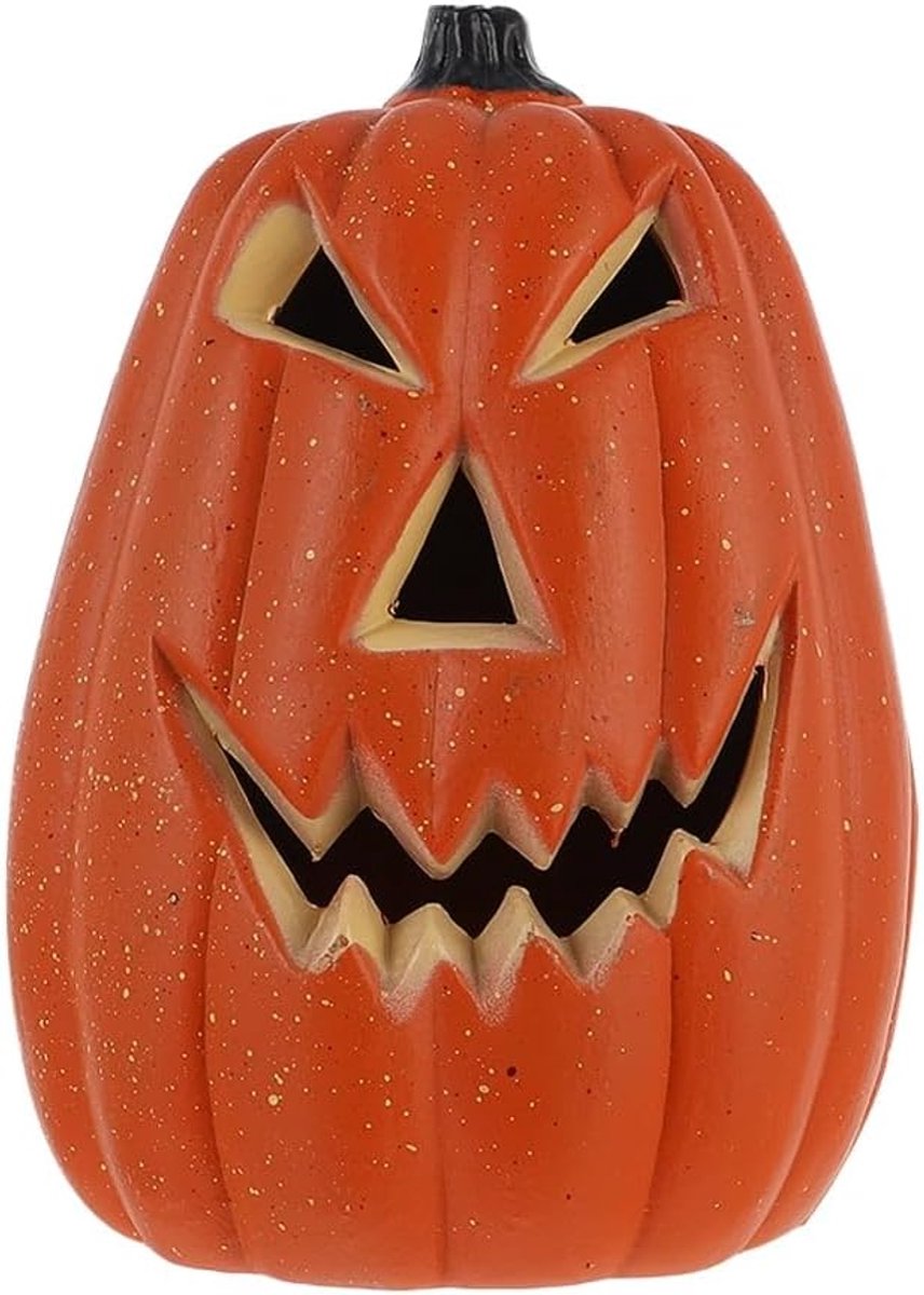 Halloween Decoratie - Halloween Lange Pompoen Lantaarn - 11x11x16 cm - LED Warm Wit - Voor Binnen en Buiten - Oranje - 1 stuk
