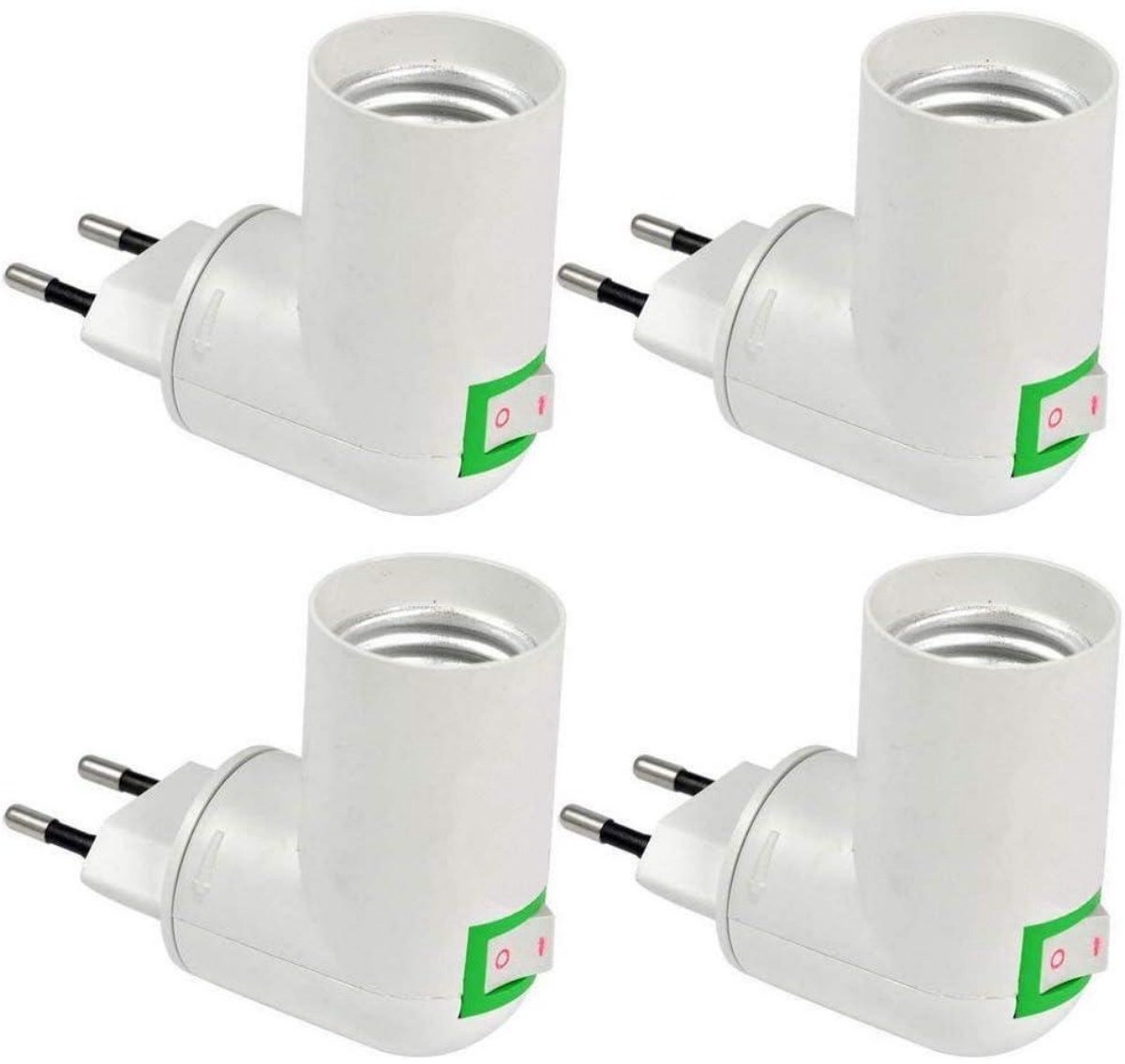 SSTRWGOOD 4 Stuks Lampenpoten - E27 Lampenfassung met Schakelaar - 360° Draaibaar Sockel voor Kleine Lichtbronnen - Geschikt voor Wandlamp en Keukenverlichting - Kunststof - Incl. EU-Adapter