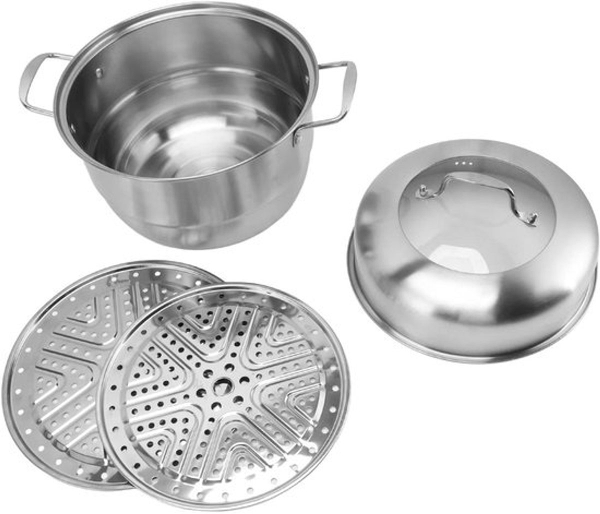 Meerlaagse stoompot - Stoompan met lades - Gezond koken - Efficiënte 360° circulatie - 28 cm diameter - Zilver