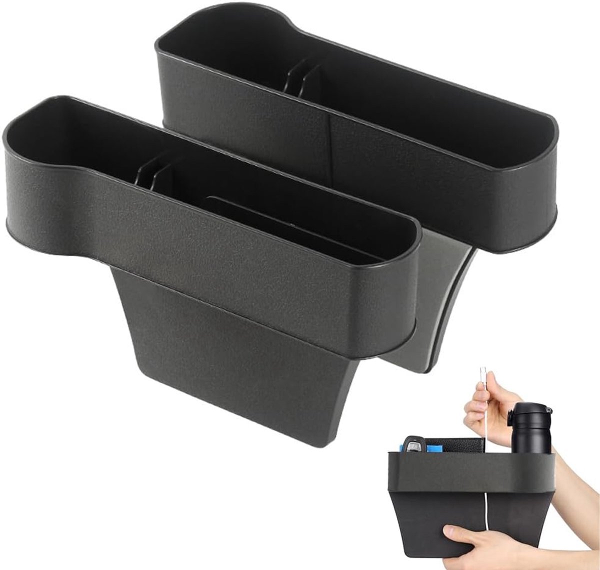 Dailygoods - Autostoel Gap - Organizer voor auto - Zwart - Zijvak voor telefoon en sleutels - 2 stuks - Geschikt voor elke auto - Kunststof