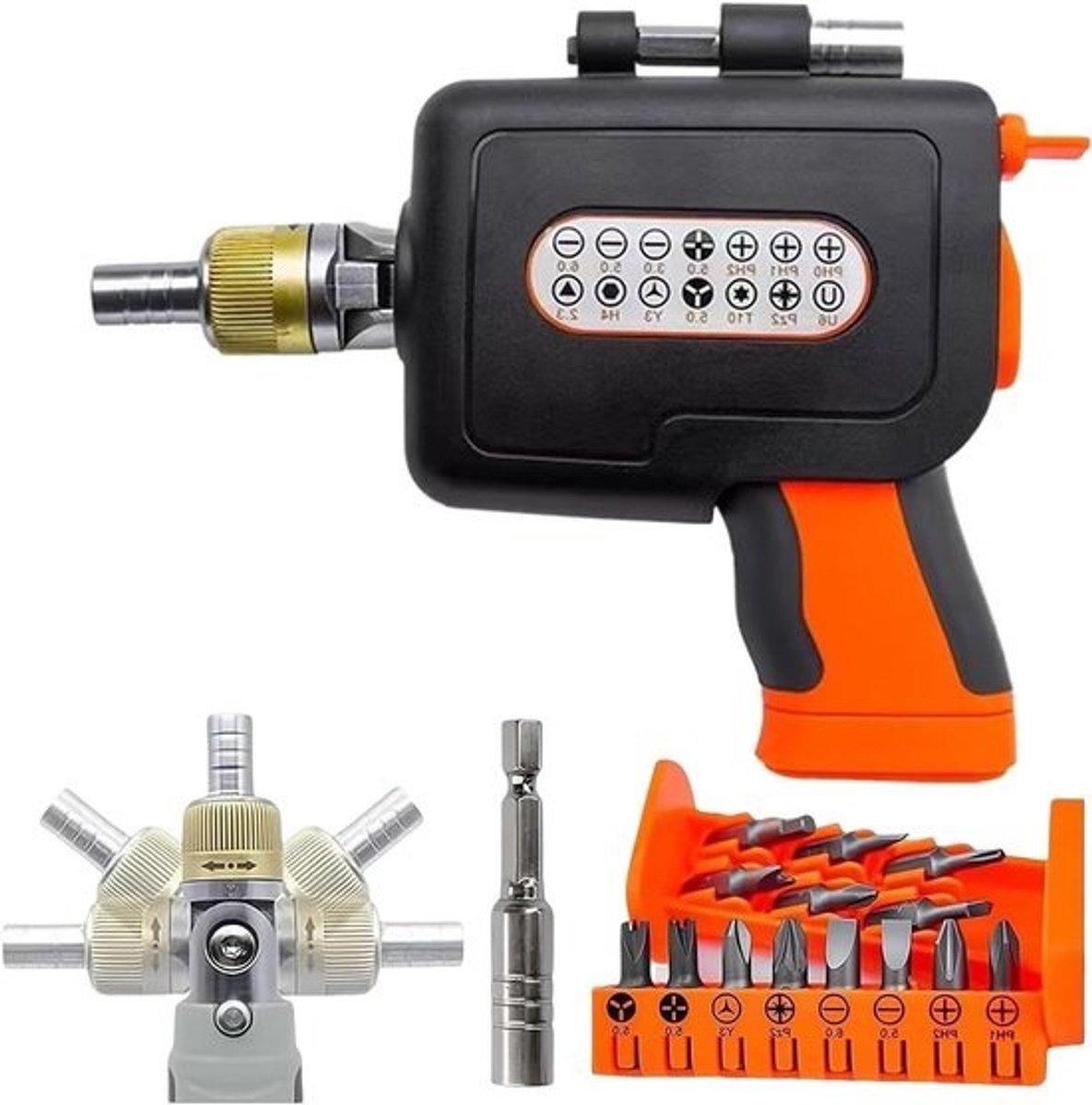 Ratelschroevendraaierset - Handschroevendraaier kit - Klusjes in huis - 3-weg ratelmechanisme - 16-in-1 - Oranje
