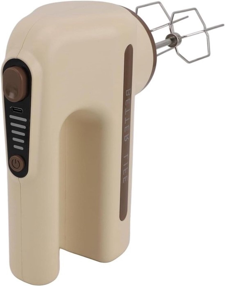 Elektrische Handmixer - Draadloze Garde - Bakken en Kloppen - 5 Snelheden Turbo Boost - 26 x 19 cm - Kaki