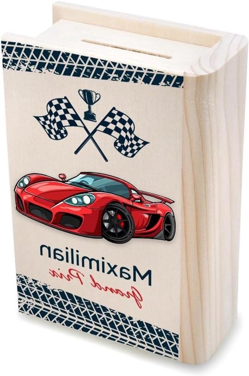 Houten Spaarpot Boek - Spaarkas Kinderen - Geld Leren Besparen - Gepersonaliseerde UV-Print - 165 cm - Naturel