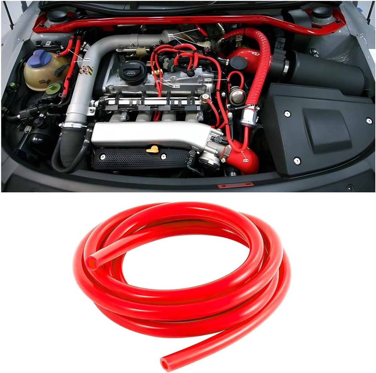 CGEAMDY 6mm Inner Diameter 3m Car Silicone Vacuum Hose, Universal High Temperature Silicone Vacuum Hose For Motorcycle Car Motorcycle Tractor Small En