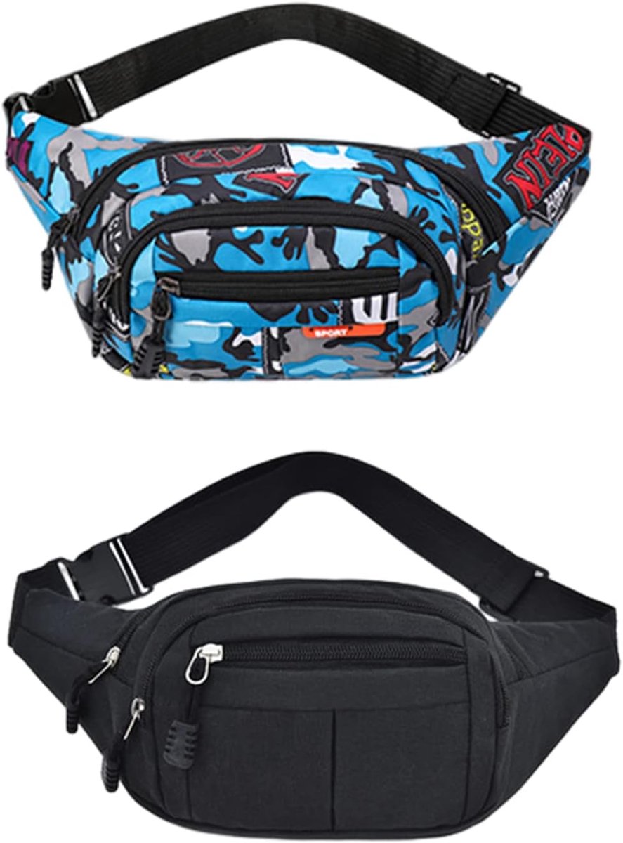 Dailygoods- Heuptas Kinderen - 3 Aparte Vakken - Nylon - Camouflage/Zwart - Lichtgewicht - Verstelbare Riem - Geschikt voor Wandelen/Fietsen - Buiktas