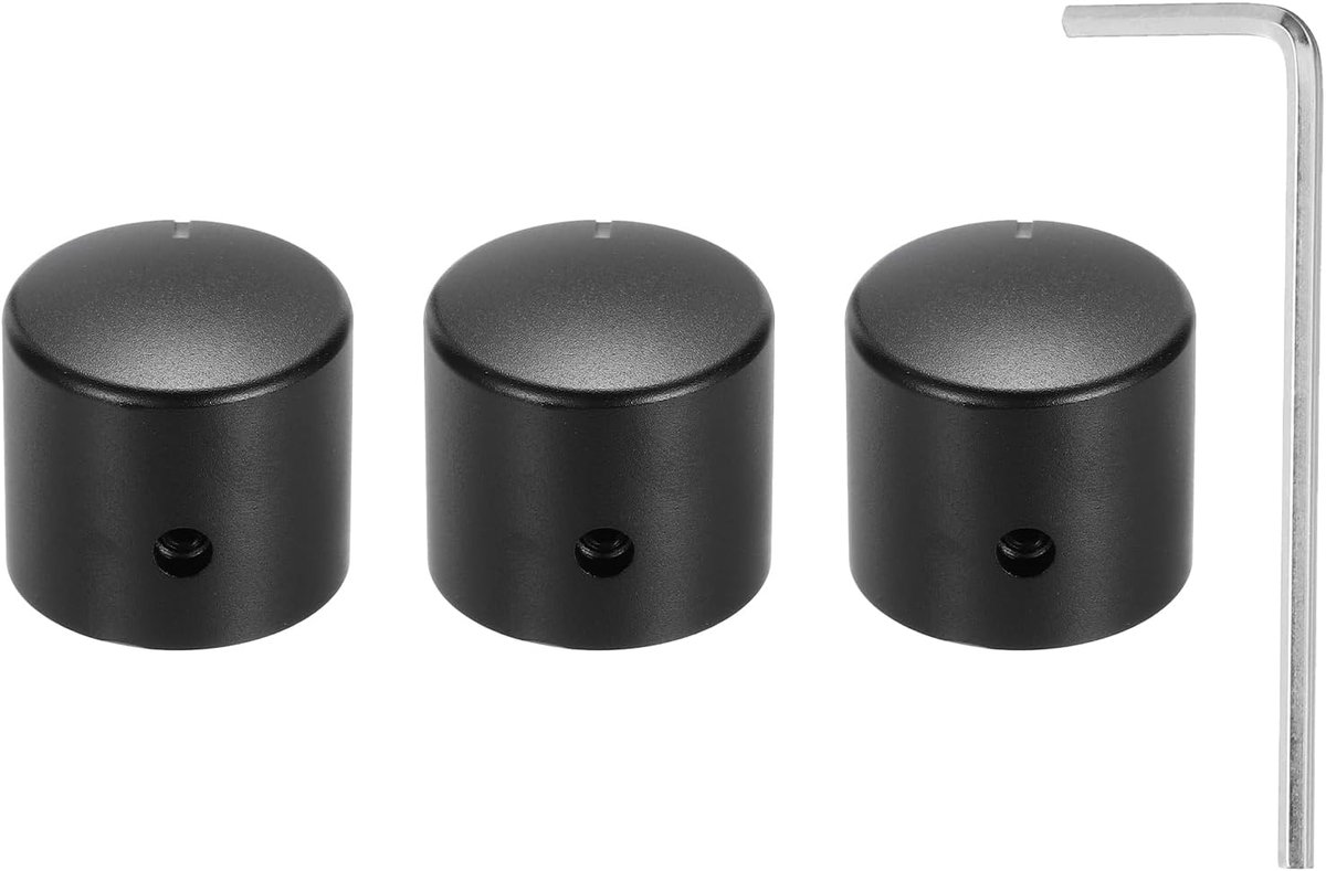3 stuks aluminium knoppen 1/4" (6mm) draaiknop bas 15/16" zwart