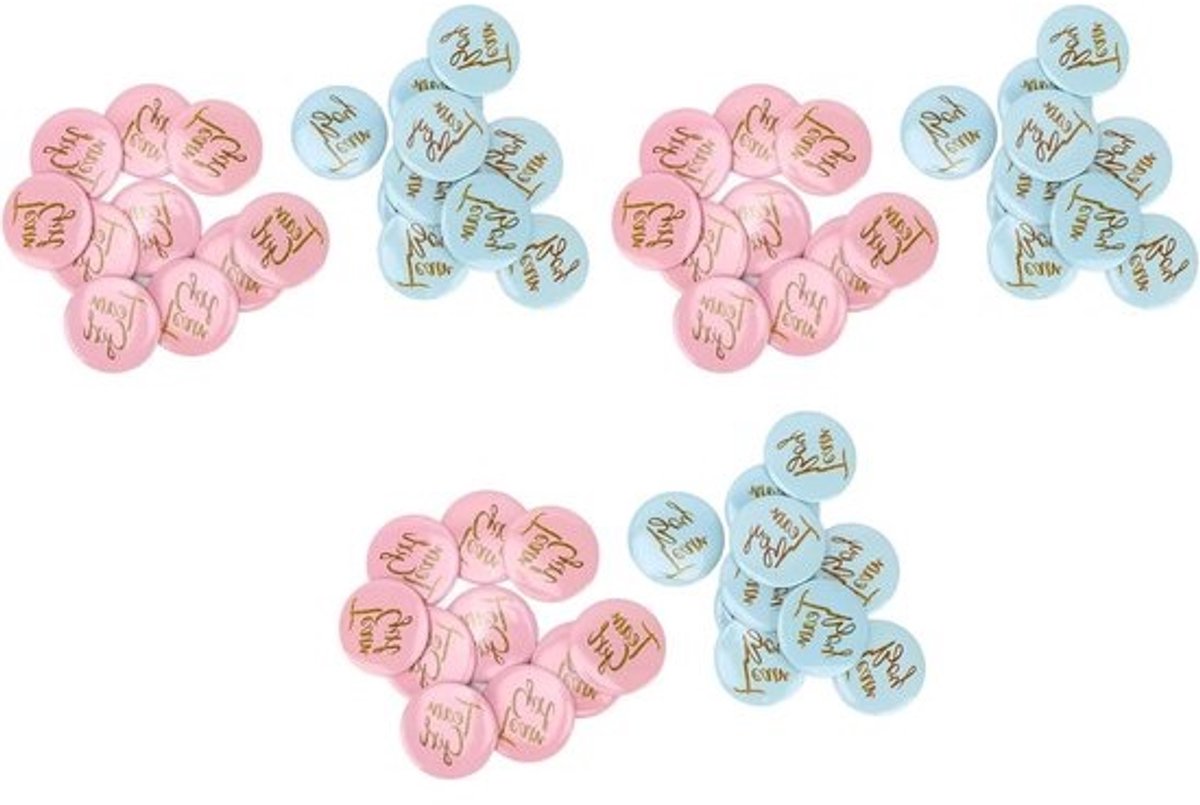 Gender Reveal Speldjes Set - Babyshower Pins - Feestdecoratie - Metalen Constructie - 30 Blauw 30 Roze - Blauw Roze