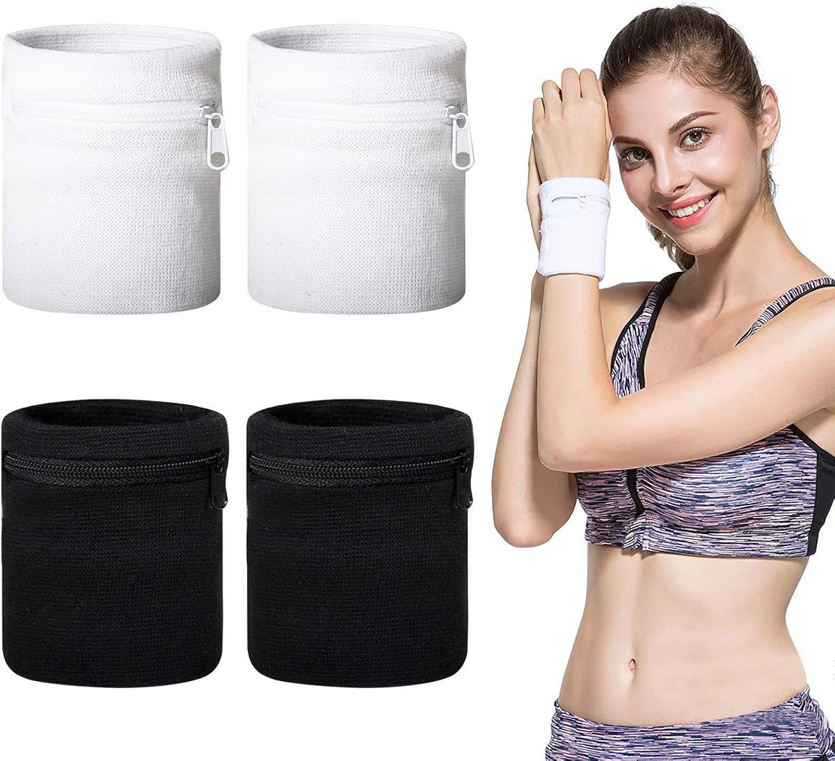 Dailygoods- Polstas met ritssluiting - 4 stuks - Zweetband - Sporttas - Geschikt voor dames/heren - Praktisch cadeau