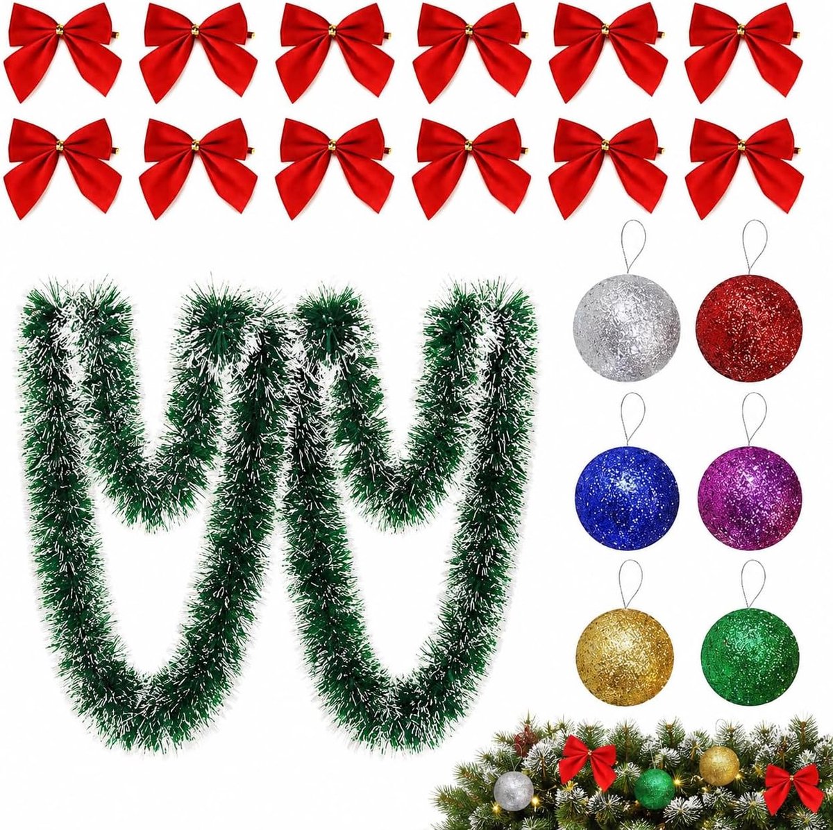 Dailygoods- Kerstkrans 10 m - Tinsel Slinger - Kerstdecoratie - Kerstboomversiering - PVC/Materiaal - Eenvoudig te vormen - Kerstslinger