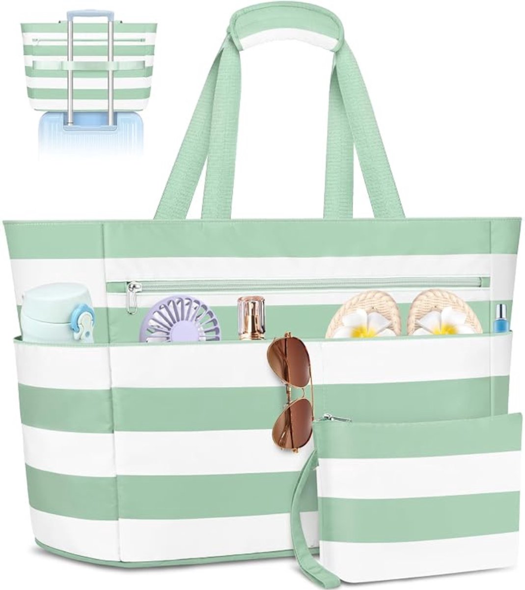 Levo® Strandtas Met Ritssluiting XL - Strandtas Met Rits 55 Liter - Grote Strandtas Waterdicht - Big Shopper - Blauw - 40cm x 25cm x 45cm