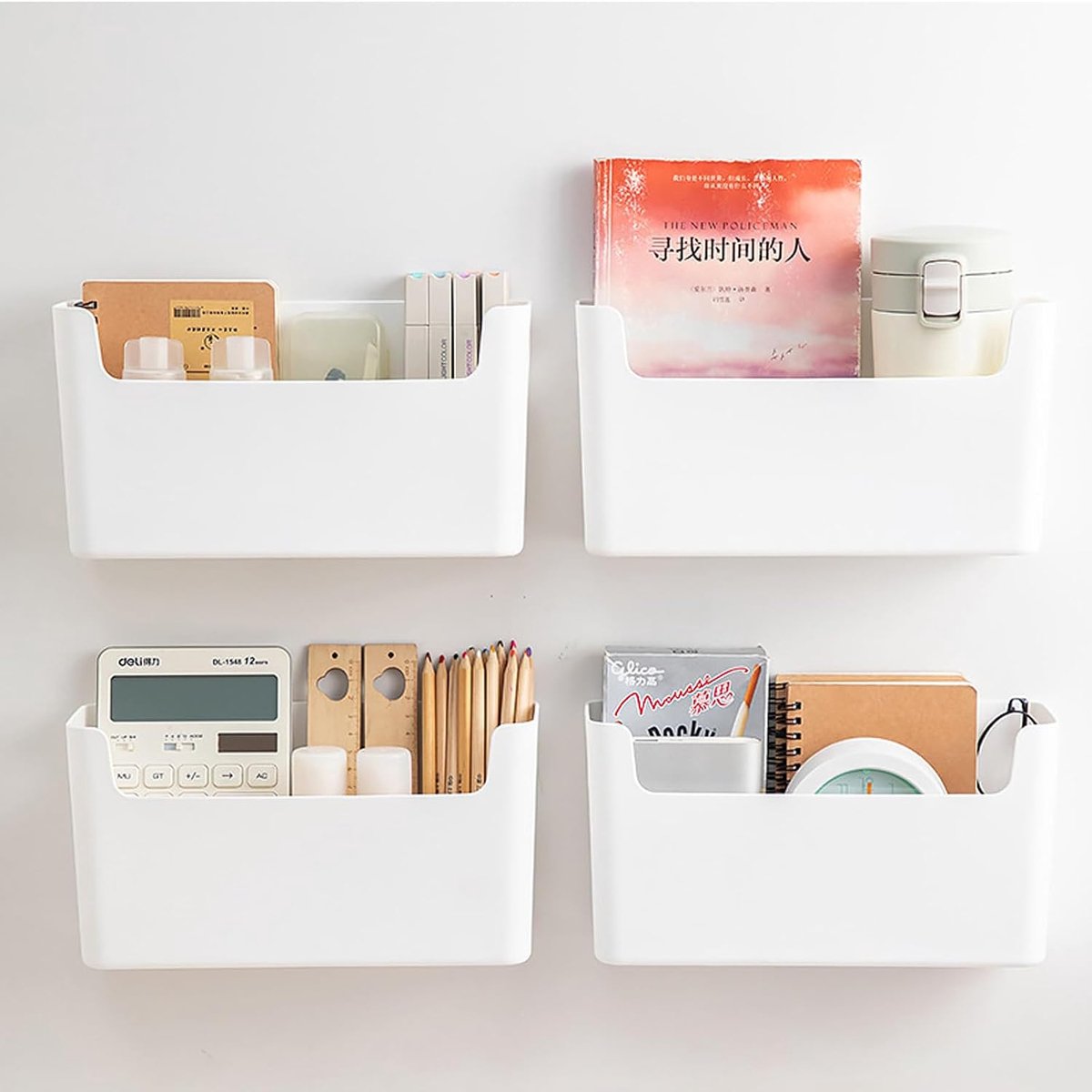 4-delige keukenkastdeur, opbergdoos, keukenkastdeur, organizer, zelfklevende kastdeur, organizer, zonder boren, krantenhouder, wandmontage, wandorganizer, kantoor, tijdschriftenhouder, wand