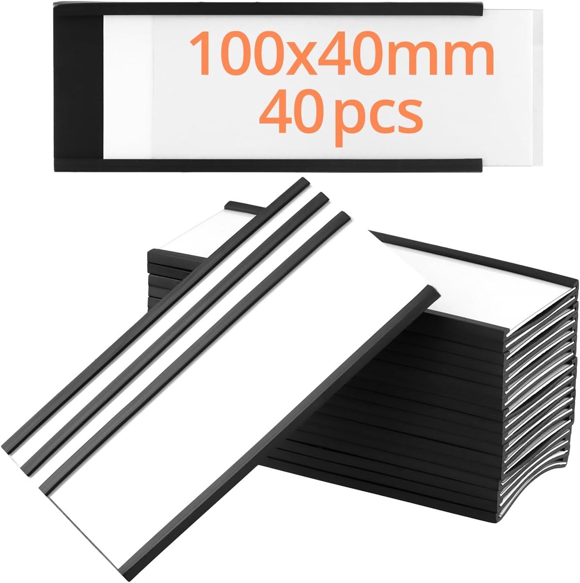 40 Stuks Magnetische Etiketten 40x100mm – Beschrijfbare Magneetlabels met Papierinleg en Beschermfolie – Voor Metalen Rekken, Lockers en Whiteboards
