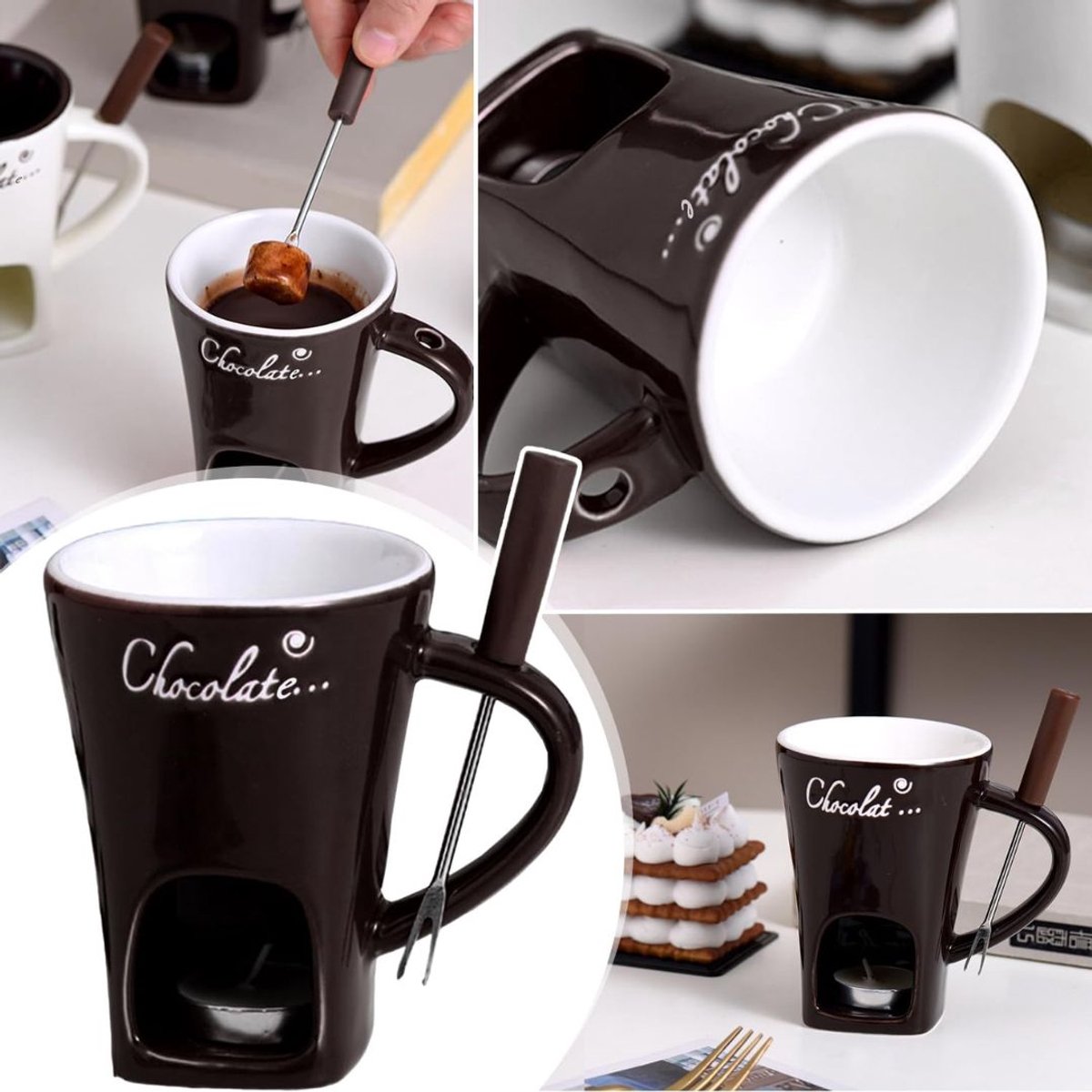 JCP® Kaasfondue - Fondueset - Kaasfondue pan - Zwart - 14cm x 13cm x 13cm