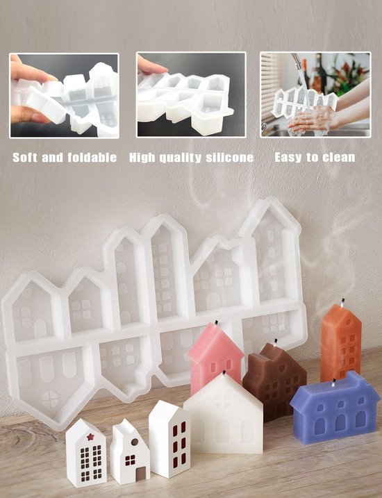 22 stuks siliconen vormen voor huizen, kandelaars, mini-gietvormen voor Kerstmis, doe-het-zelf, epoxyhars, zeep, gips — afbeelding 4