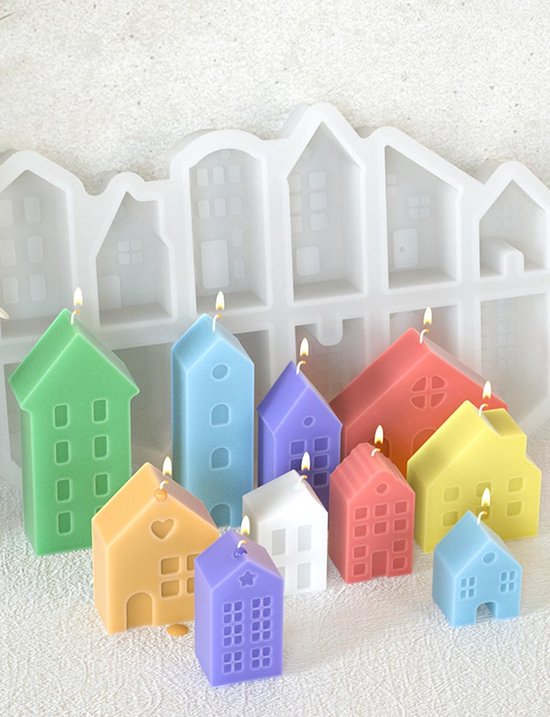 22 stuks siliconen vormen voor huizen, kandelaars, mini-gietvormen voor Kerstmis, doe-het-zelf, epoxyhars, zeep, gips — afbeelding 3