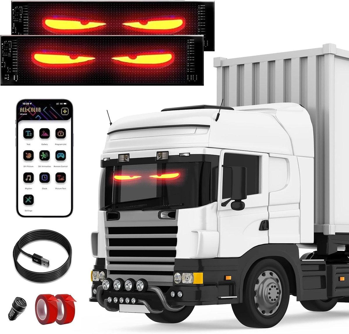 2 flexibele led-ogen voor auto en vrachtwagen, doe-het-zelf duivelsogen, full-colour display met app/afstandsbediening, waterdicht led-display, duivelooglicht voor feestjes, bar, bruiloft en reclame