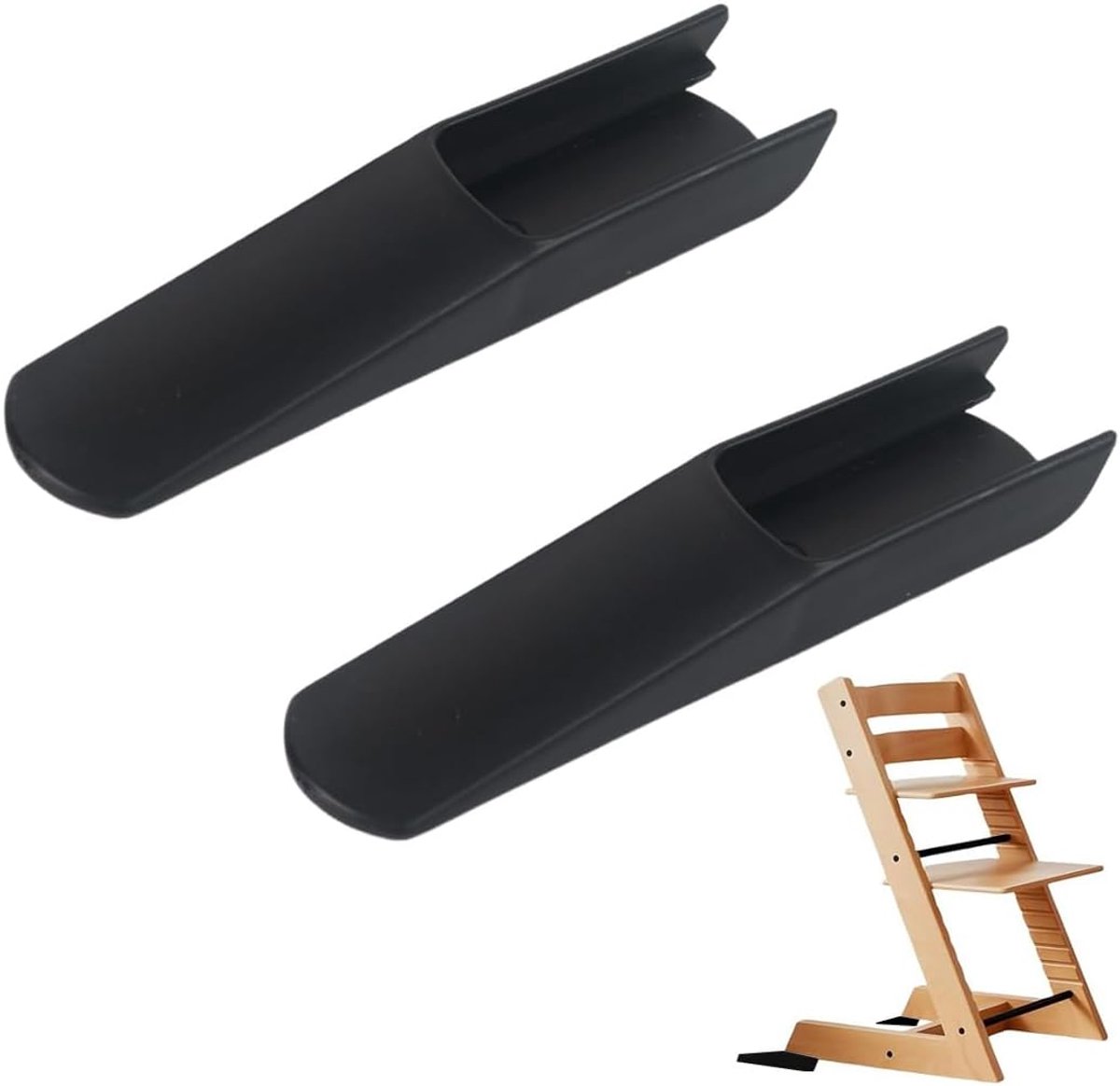 Beenbescherming voor eetkamerstoel, 2 kantelbeschermers voor hoge stoel, set met geavanceerde veiligheidsglijders en beenverlengingen (zwart)