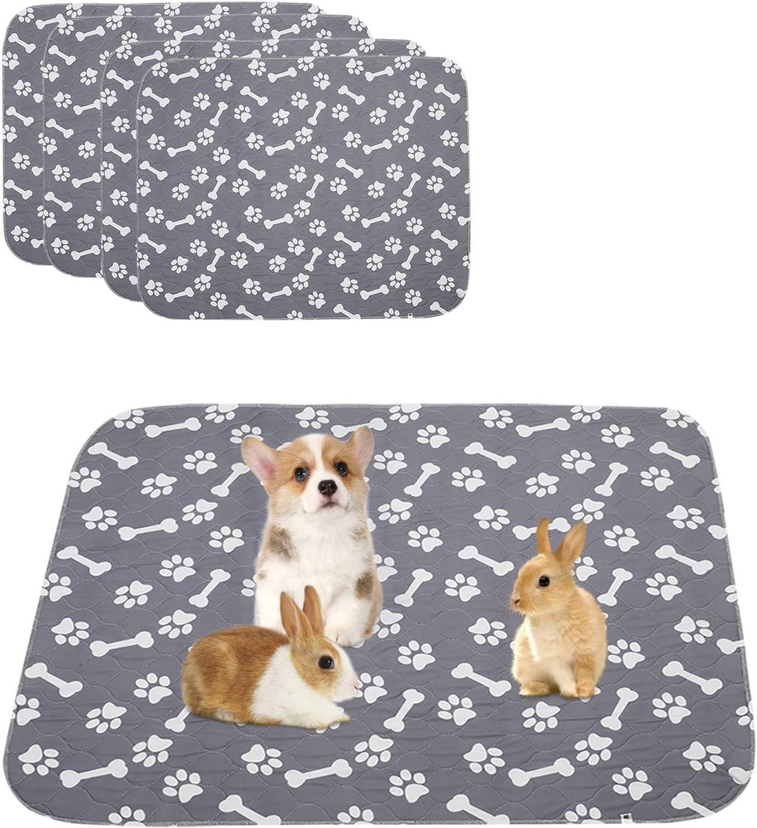 Wasbare Kleine Hond Puppy Pads - Waterdichte Whelping Pads, Herbruikbare Training Pads en Reis Pads voor Honden en Konijnen (4-pack) - Grijs - Ideaal voor Puppy Training en Incontinentie