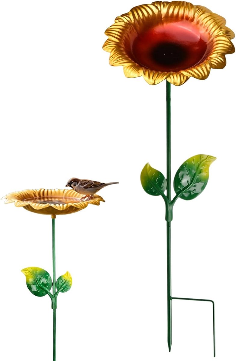 Stijlvolle vogelbad voor de tuin - metalen vogelbad met zonnebloemontwerp, vorstbestendig en multifunctioneel voor wilde vogels, ideaal als vogelvoederplaats