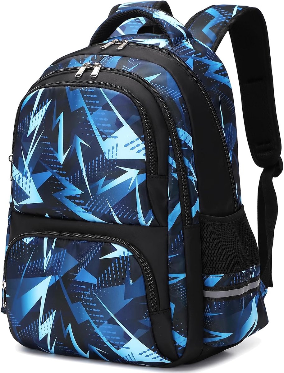 Rugzak voor kinderen, schoolrugzak voor basis- en middelbare school, basisschool, kinderen, schooltas, jongeren, school, Blauw Wit