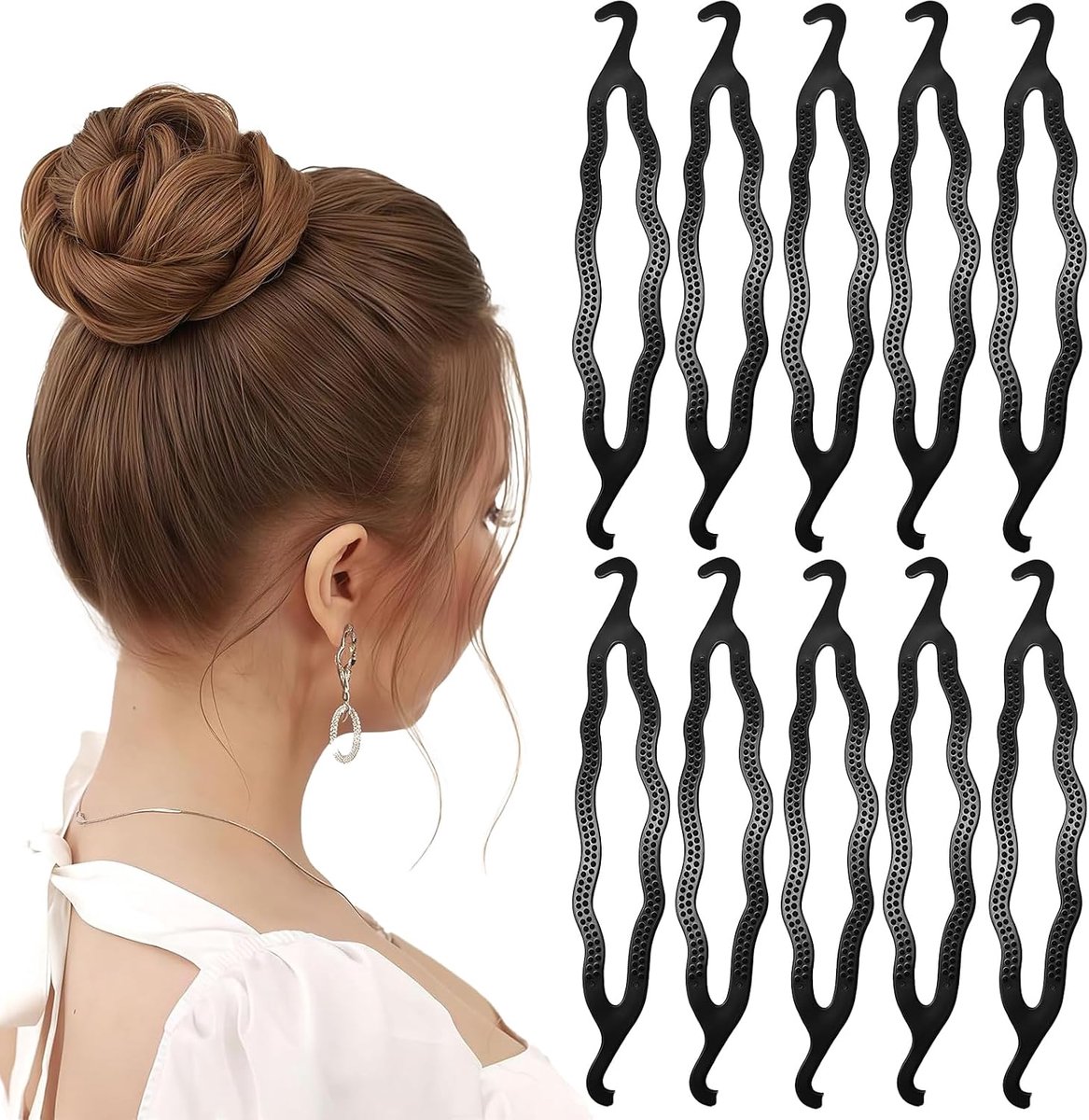 10 stuks haarspelden van kunststof met dubbele haken voor knot, stylinggereedschap voor eenvoudig omhoog trekken en elegante kapsels, haaraccessoires, zwart
