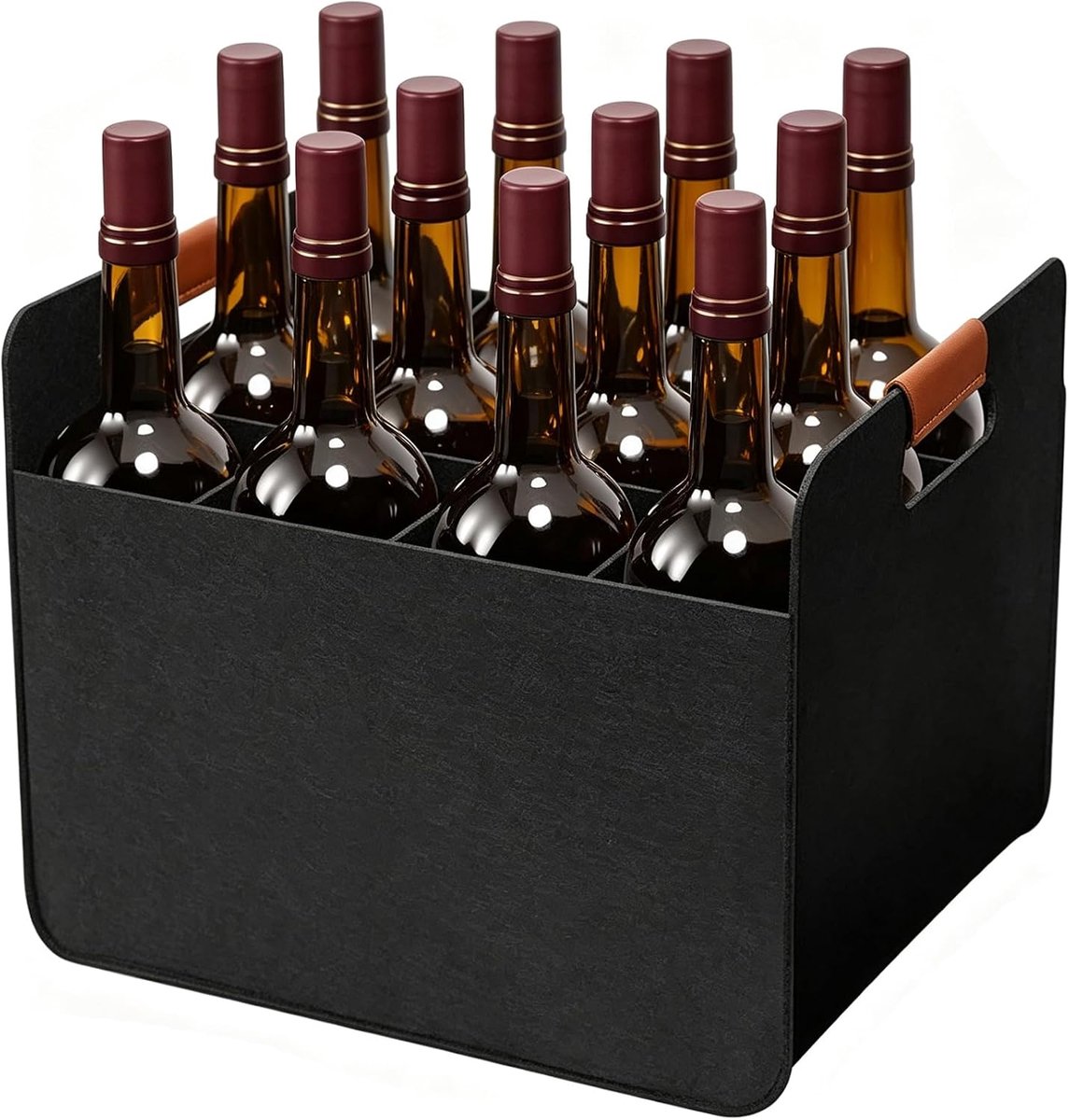 Flessenhouder voor 12 flessen, vilten tas met vakken, afneembare flessenzak, 12 flessenmand, herbruikbare mannenhandtas, bier, voor festival, feesten, wijn, dranken (donkergrijs)