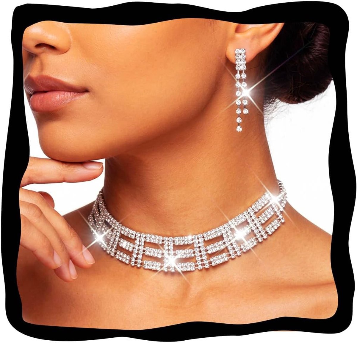 Strass-chokerset voor dames, halsketting en oorbellen, bruidssieraad, bruiloftssieraad, accessoires