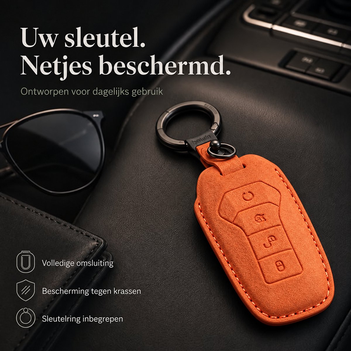 Zirkle BYD Build Your Dreams Autosleutel Hoesje Type A Oranje – Luxe Premium Sleutelhoes met Sleutelring – Beschermhoes voor BYD Autosleutel – Opvouwbare Key Case – Krasbestendige Sleutel Cover – Stijlvolle Auto Accessoire voor Dames en Heren
