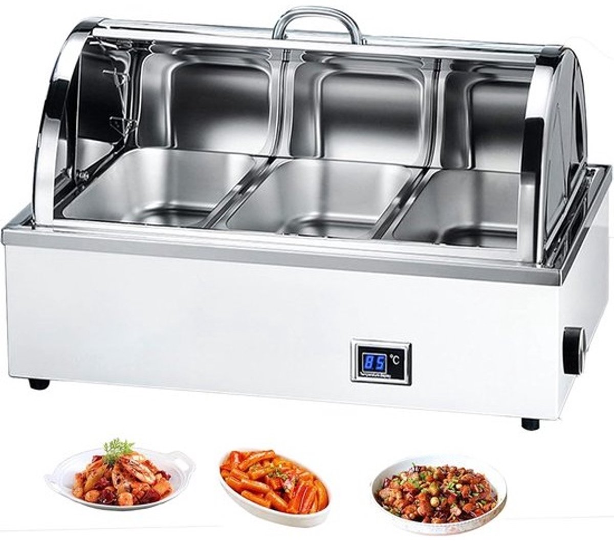 Elektrische Warmhoudplaat - Buffetwarmer Serveertafel - Warme Gerechten Serveren - Instelbare Temperatuur Touchscreen - 57x37x33cm - Zilver
