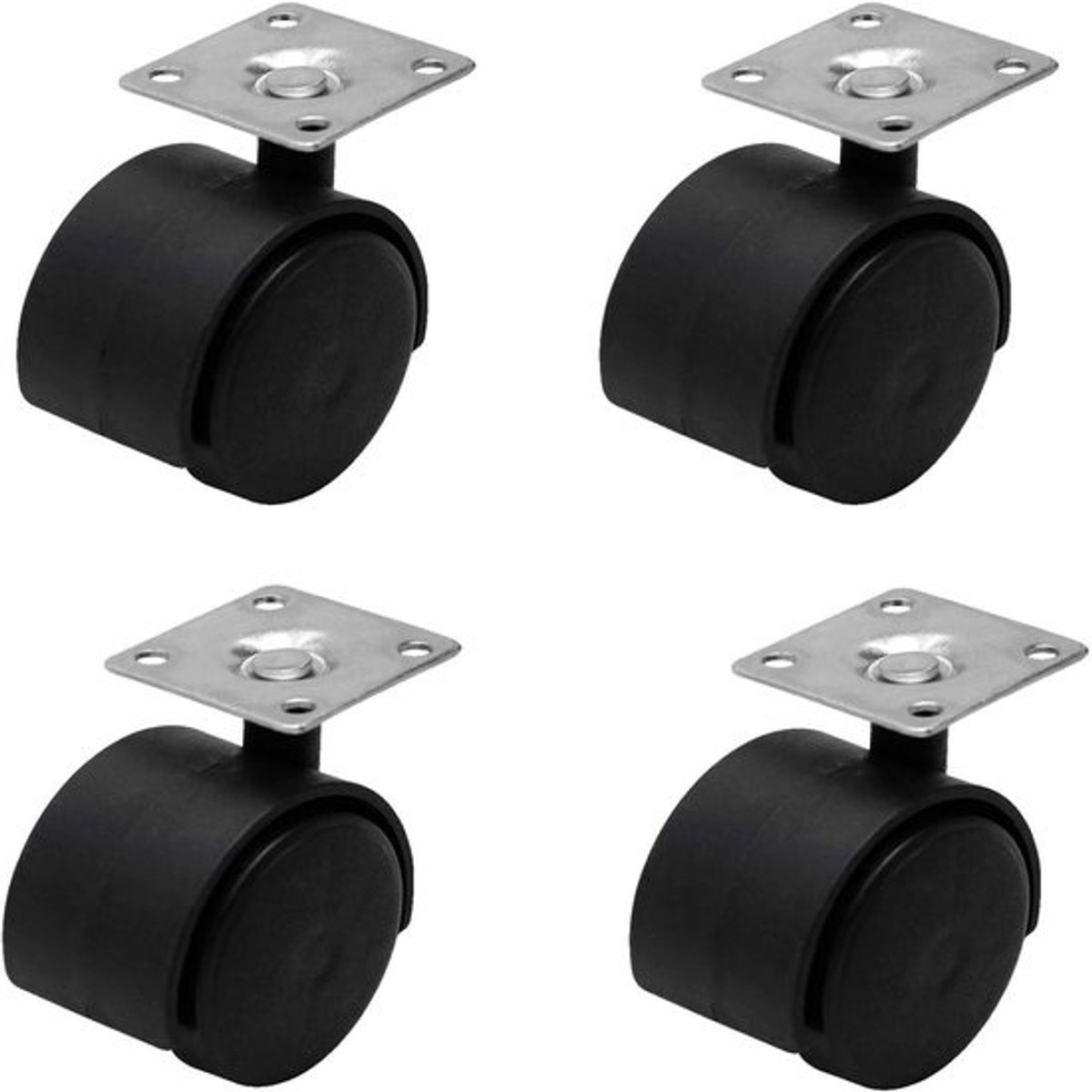 Trolley Wielen - Zwenkwielen Reservewielen - Meubels Verplaatsen - Dubbele 360° Draaibaar - 50 mm - Zwart