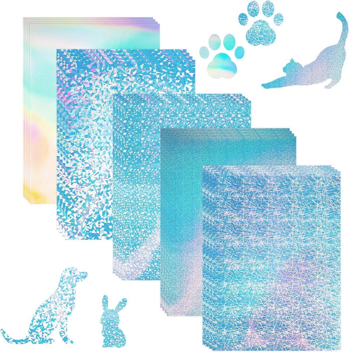 20 stuks holografische stickerpapier, vinylstickers, iriserend, bedrukken, knutselen, glitterpapier, 5 stijlen