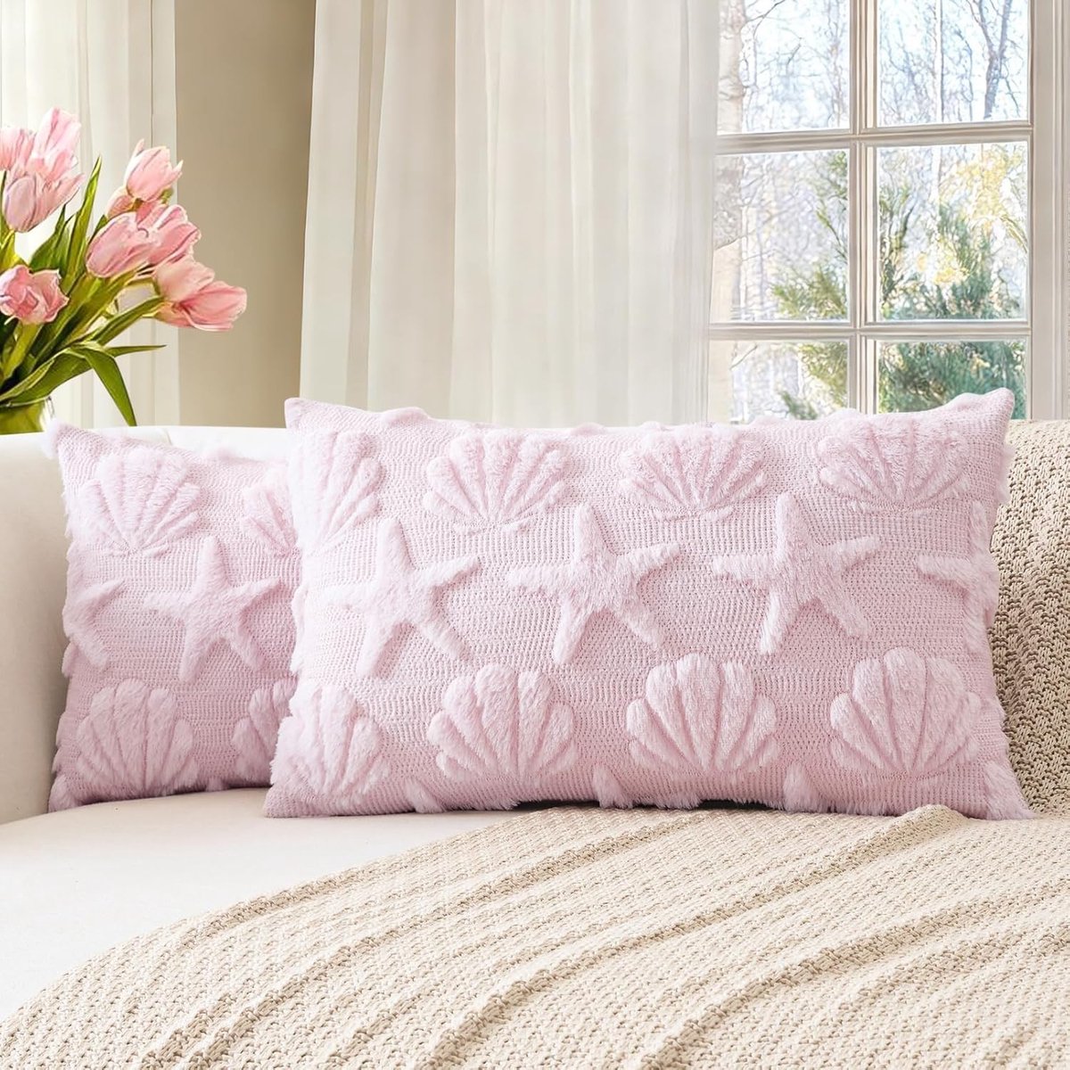Zachte Fluffy Velours Kussenhoezen voor Decoratie, Set van 2, 30x50cm, Roze, Ideaal voor Sofa en Slaapkamer