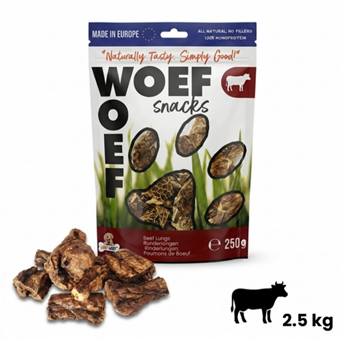 Woef Woef Snacks Hondensnacks Runderlongen - 2.50 KG - Kauwsnacks - Gedroogd vlees - Rund - Honden vanaf 8kg - Geen toevoegingen