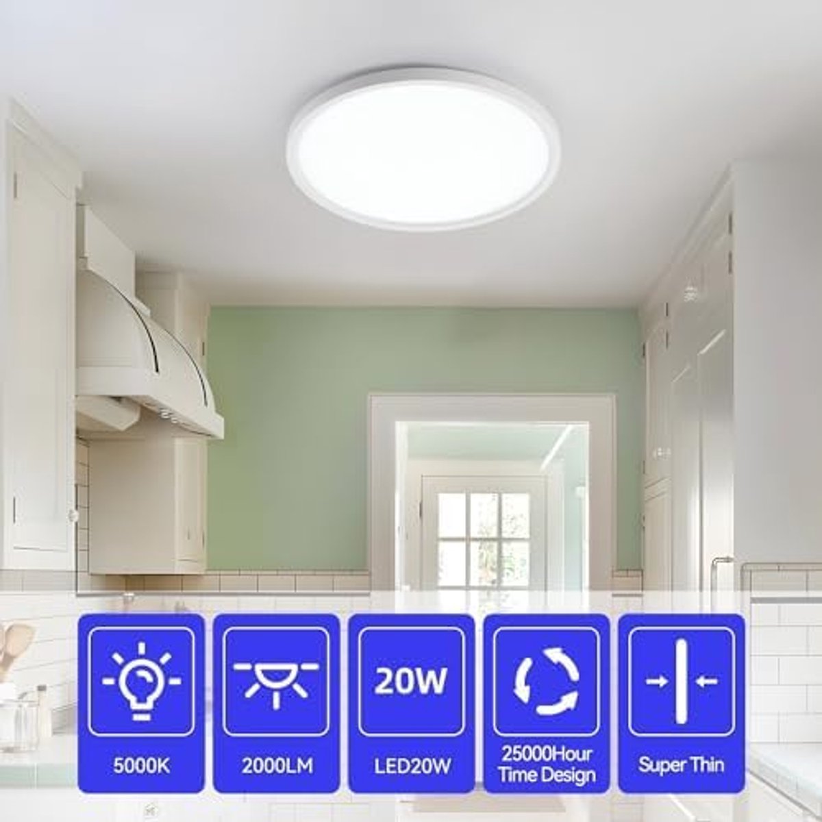 ocioc 2 stuks plafondlamp Led 20W Led Plafondlamp 5000K Moderne Ronde Plafondlamp 2000LM Keuken Lampen voor Woonkamer Slaapkamer Badkamer Keuken Kelder Balkon Ultra Dun Ø 25cm