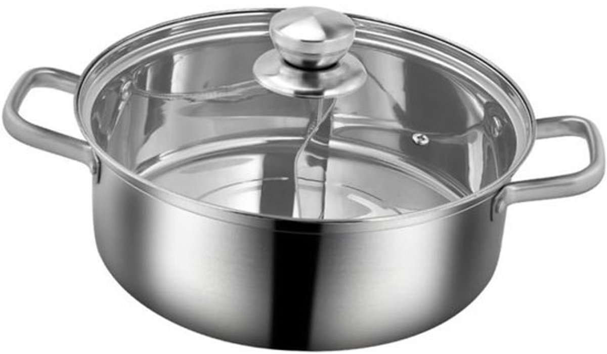 Elektrische Kookpot - Hotpot Kookgerei - Dubbele Smaak Koken - Compartiment Ontwerp - 28x28x9CM - Zilver