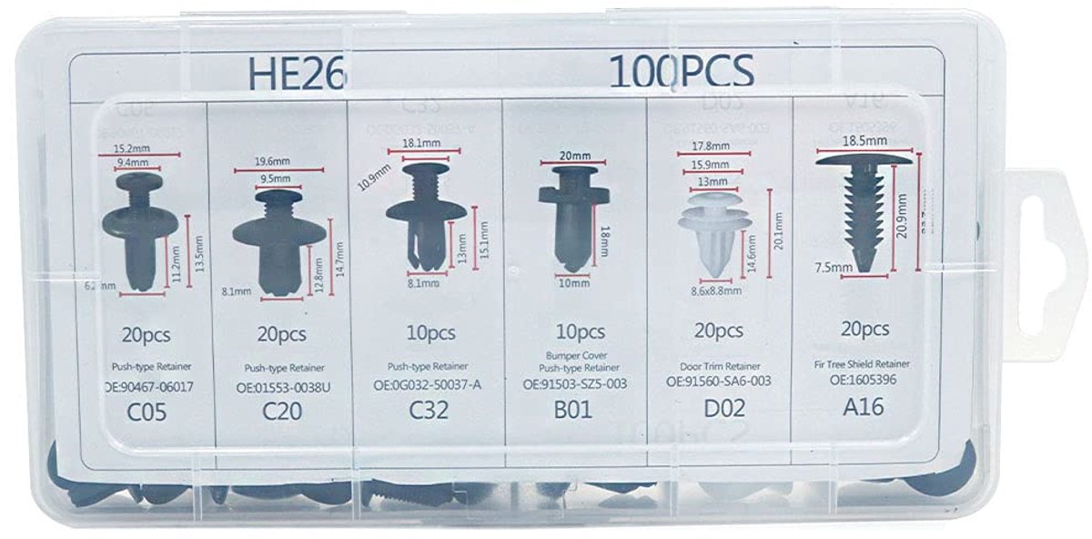 Dailygoods- Retainer Clips 100 Stuks - Auto Clips - Plastic Opslagdoos - Duurzaam Nylon - Vervanging Bumpers/Interieur Panelen - Organisatie Box - Aut