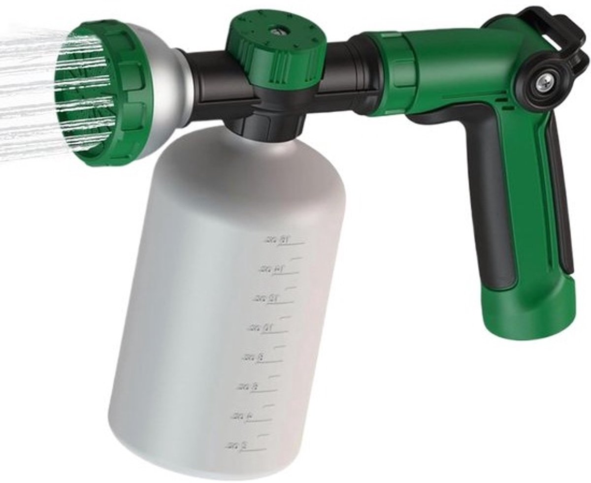 Slangsproeier met Zeepdispenser - Tuinsproeier Waterpistool - Planten Water Geven - Ingebouwde Zeepdispenser - 500 ml - Grijs