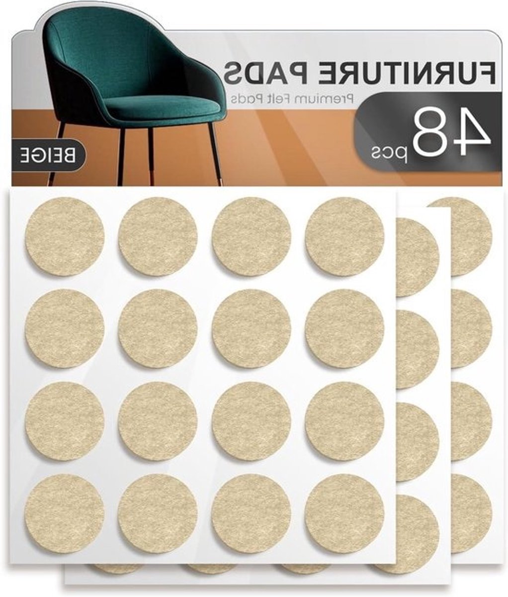 Stoelpoten Viltjes - Meubelpads Glijders - Vloeren Beschermen - Zelfklevend Dik Vilt - 48 stuks - Beige