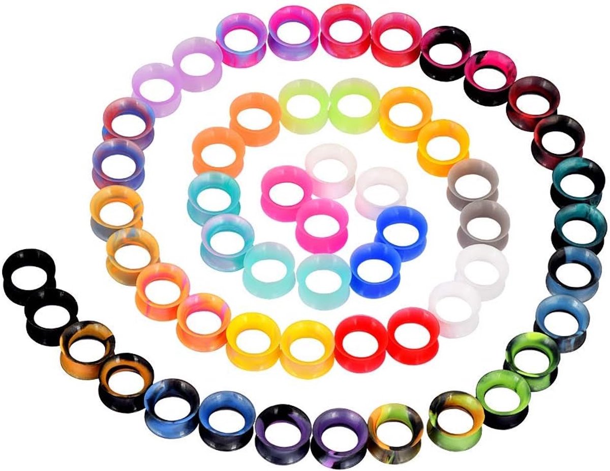 Dailygoods- Flesh Tunnel Set - Meerkleurige Siliconen - Zachte Plugs - Oor Piercing Sieraden - Antiallergisch - Lichtgewicht - Oorbellen