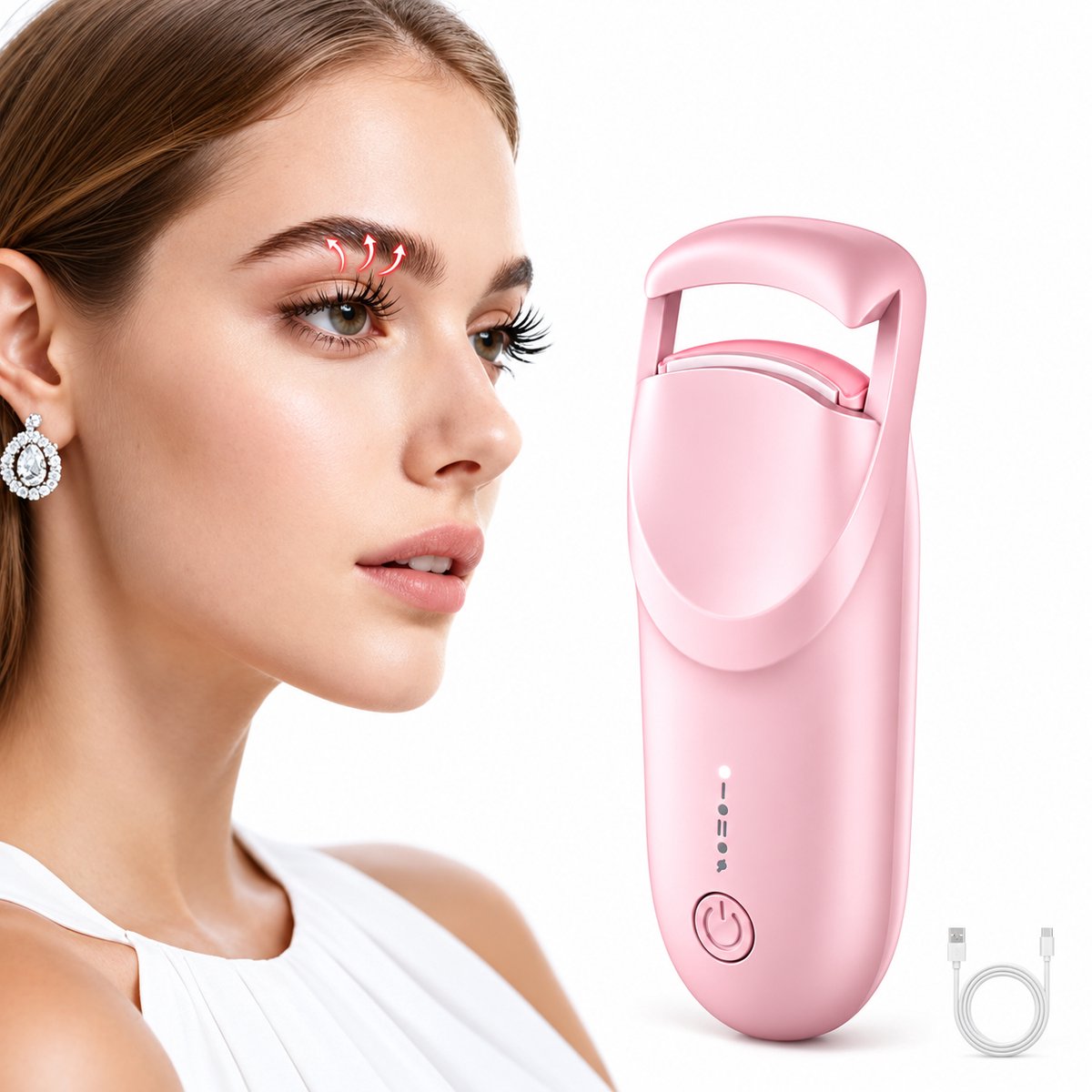 VHV-Elektrische wimperkruller - Verwarmd - 2 warmtestanden 65°C/85°C-USB- Anti-verbranding - Langdurige krul - Siliconen pad - Compact - Roze