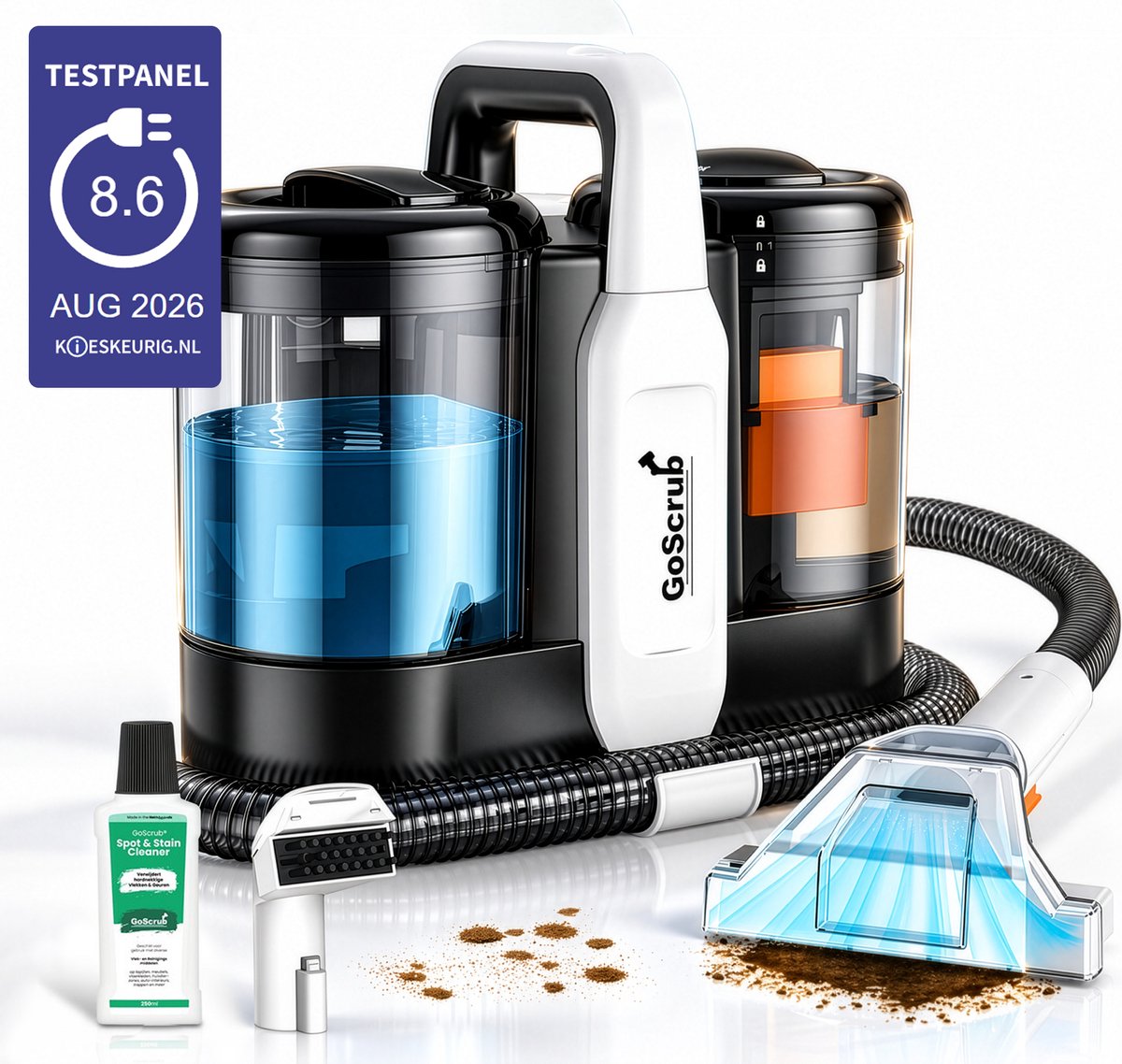 GoScrub® Professionele Tapijtreiniger – Vlekkenreiniger & Bank Reiniger – Voor Bank, Auto, Matras – Inclusief Schoonmaakmiddel – Reinigingsmachine - Zetelreiniger