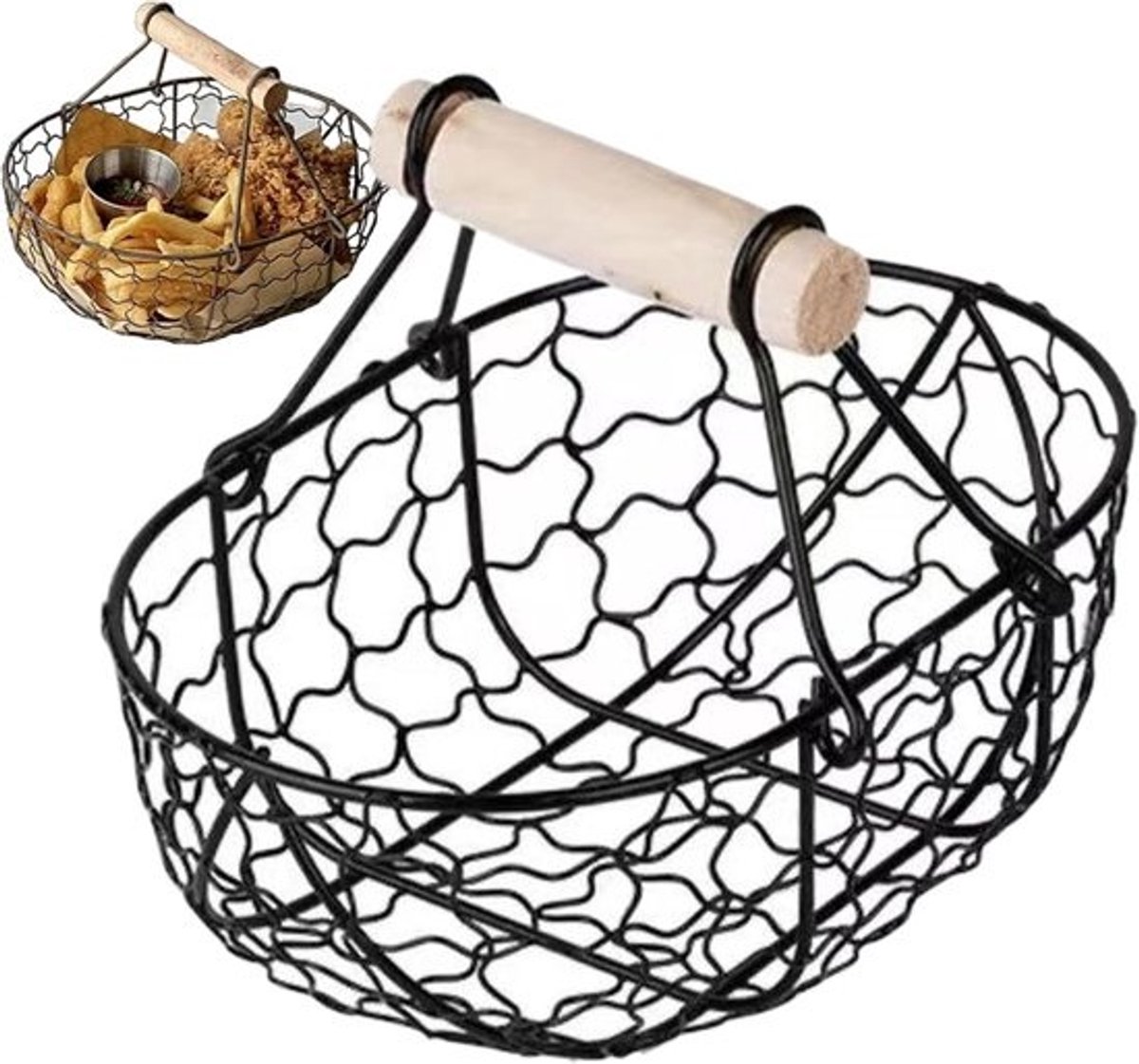 Eiermand - Verzamelmand - Verse Eieren - Holle Netstructuur - 19 x 11 x 14 cm - Zwart