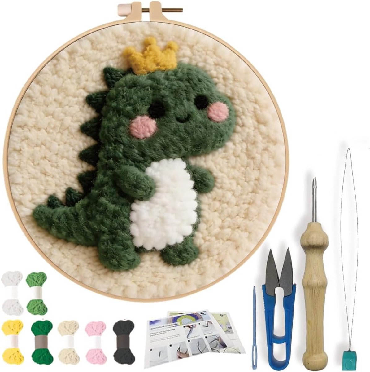 Punch Naald Kit Borduurwerk Punch Naald Starter Craft Set Dinosaurus Borduurpakketten met Instructies Ambachten voor Volwassenen Festival Gift en Decoratie 20cm/7.9inch