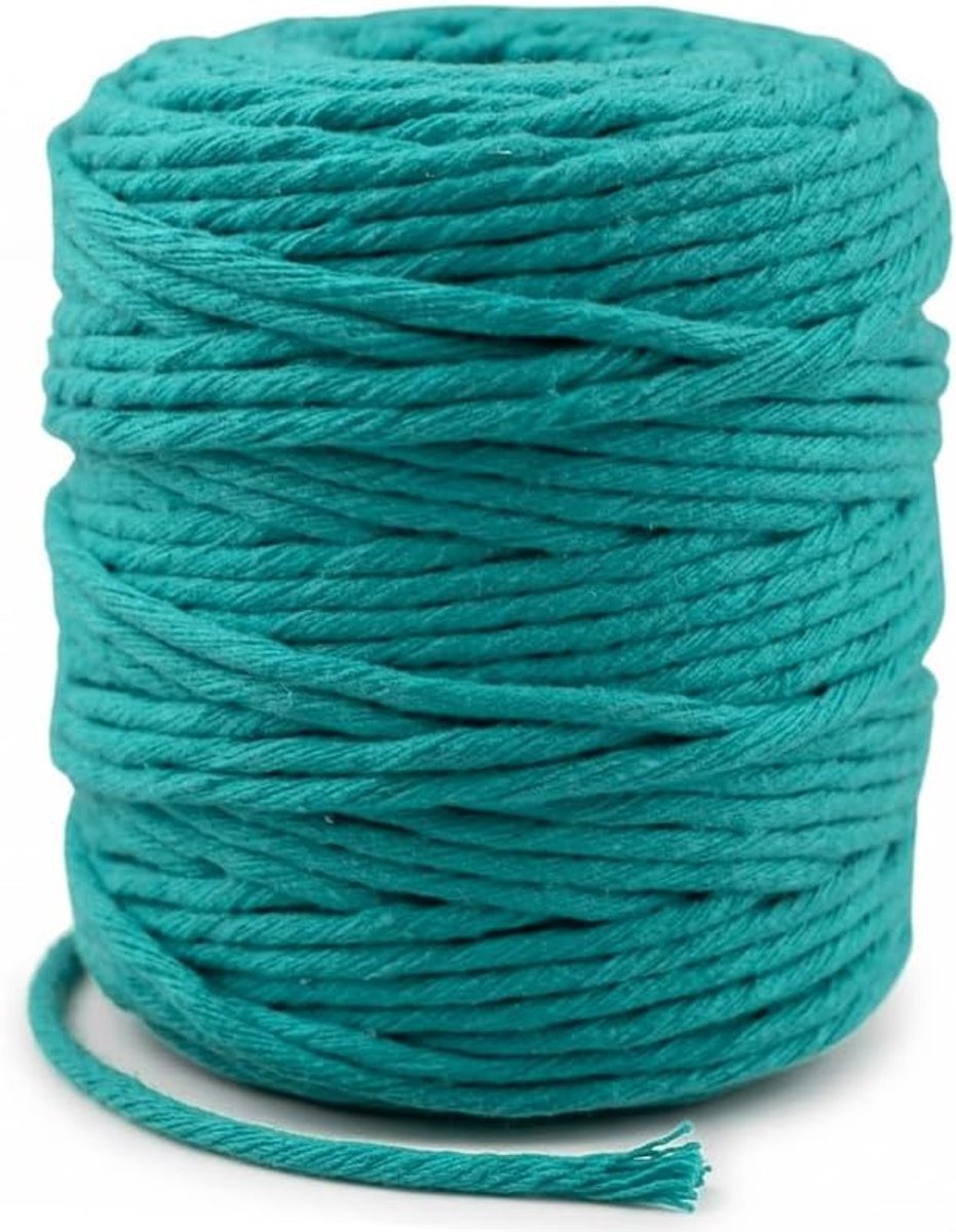 Macramé garen, 5 mm x 100 m, natuurlijk katoengaren gedraaid (single twist), ecologisch macramétouw voor doe-het-zelf, wandophanging, plantenhangers en decoratie, geschikt voor levensmiddelen