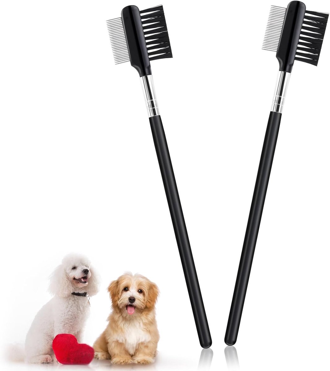 2 Stuks Oogkam voor Honden en Katten, Dubbelzijdige Borstel voor het Verwijderen van Traanvlekken, Ideaal voor Kleine Huisdieren en Verzorging van de Vacht