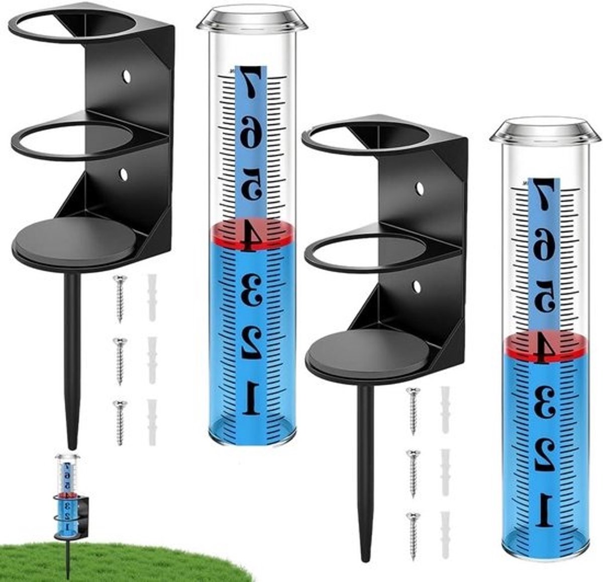 2 set regenmeter voor buiten, nauwkeurige regenmeter voor tuin, dikke buis met grondpen, grote duidelijke cijfers en in hoogte verstelbaar voor tuin, gazon, terras