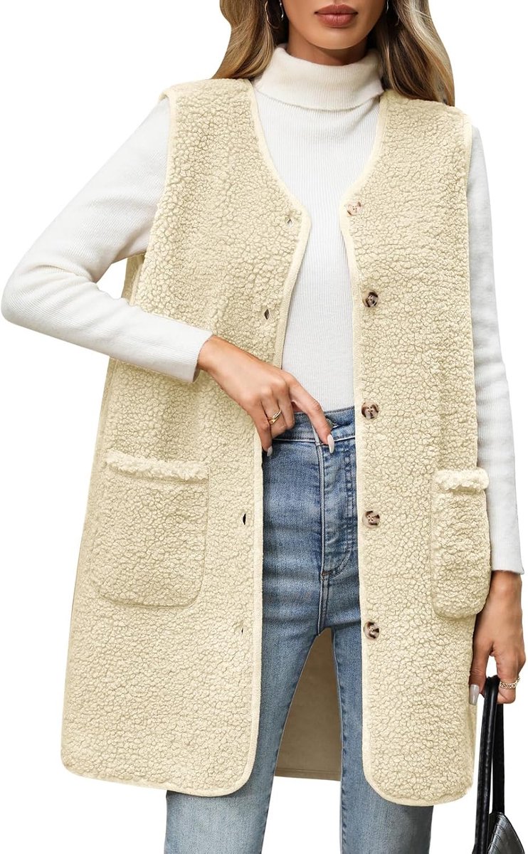 Teddy fleece vest dames lang fleece vest voor dames herfst winter warm mouwloos jas casual fleece vest damesvest herfstjas