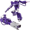 Transformers Shockwave figuur weergegeven in zowel robot- als voertuigmodus.