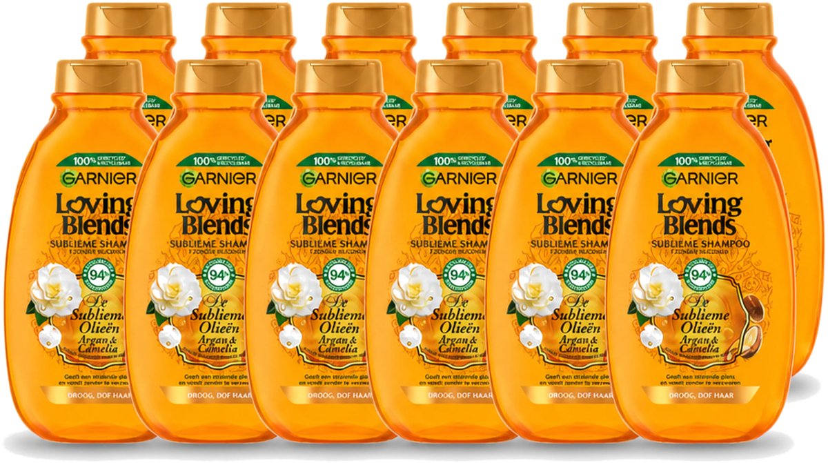 12 x Garnier - Loving Blends - Shampoo - Argan & Cameliaolie - Droog & Dof Haar - 300 ml - Voordeelverpakking - 12 stuks